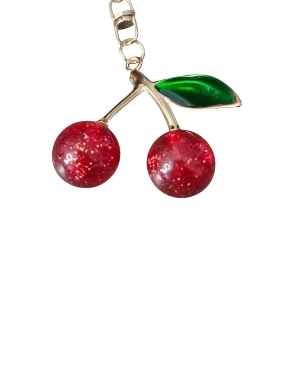 Cherry Fruit Keychain Resin Enamel Glitter Red Gold Keychain Bag Charm Small